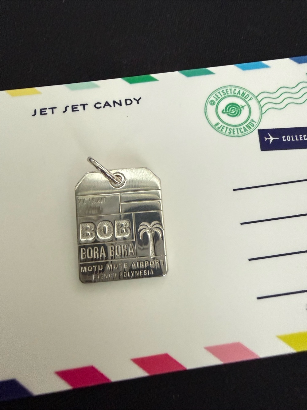 Sterling Silver Bora Bora Luggage Tag Charm - Jet Set Candy